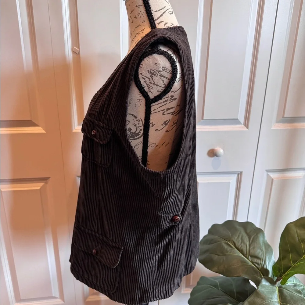 Vintage look Corduroy Vest Large Brown Retro 90s Utility Vest academic‎